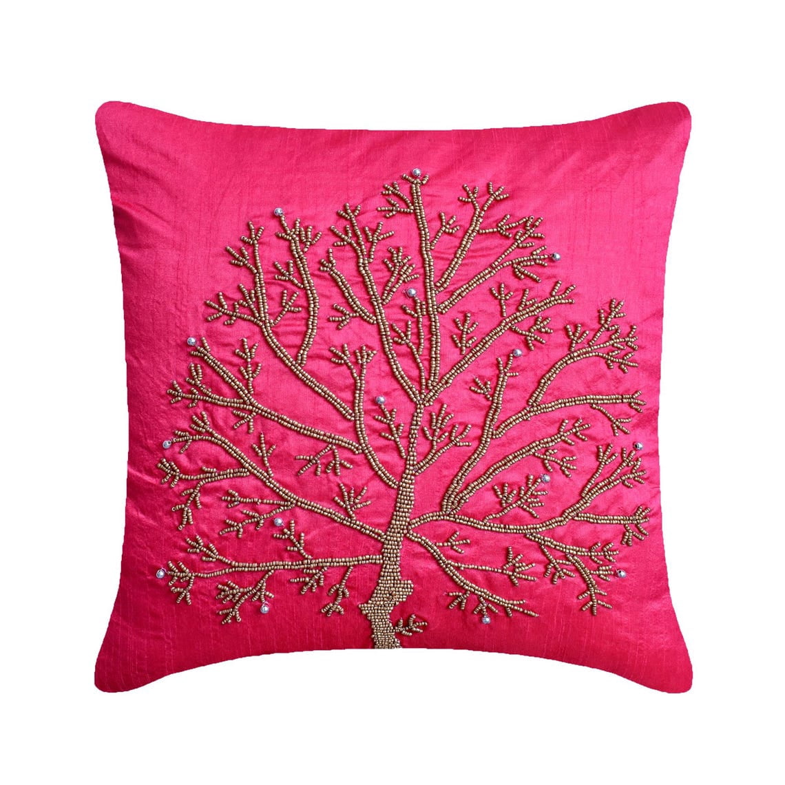 The HomeCentric Throw Pillow Cover Pink Pillow Cover Pack of 2 20x20 inch (50x50 cm) Luxury Fuchsia Pink Pillow Cover Beaded Tree Pillow Case Floral Throw Pillow Cover Square - Fuchsia Tree Of Life