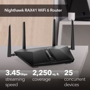 NETGEAR Nighthawk WiFi 6 Router (RAX41) – Security Features, AX3600 3.45 Gbps Wireless Speed –Dual-Band Gigabit Internet Router - Covers up to 2,250 sq. ft., 25 devices