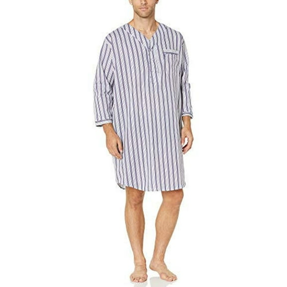 Mens Over-the-Head Cotton Front-Snap Nightshirt