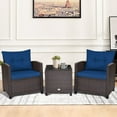 thumbnail image 3 of Gymax 3PCS Outdoor Patio Rattan Conversation Set Garden Yard w/ Navy Cushions, 3 of 10