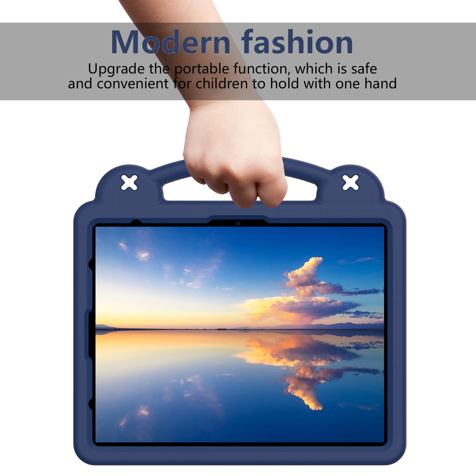 Nalacover Cartoon Handle Case for Apple iPad Air 13 inch (2024) Case, EVA Foam Cute Pattern with Pencil Holder Kickstand Cute Shockproof PC Case for Apple iPad Air 13 inch (2024), Navyblue