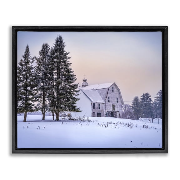 Stupell Industries Farmhouse Winter Farm Landscape Black Floating Frame Canvas Art, 21 x 17, by Rick Berk