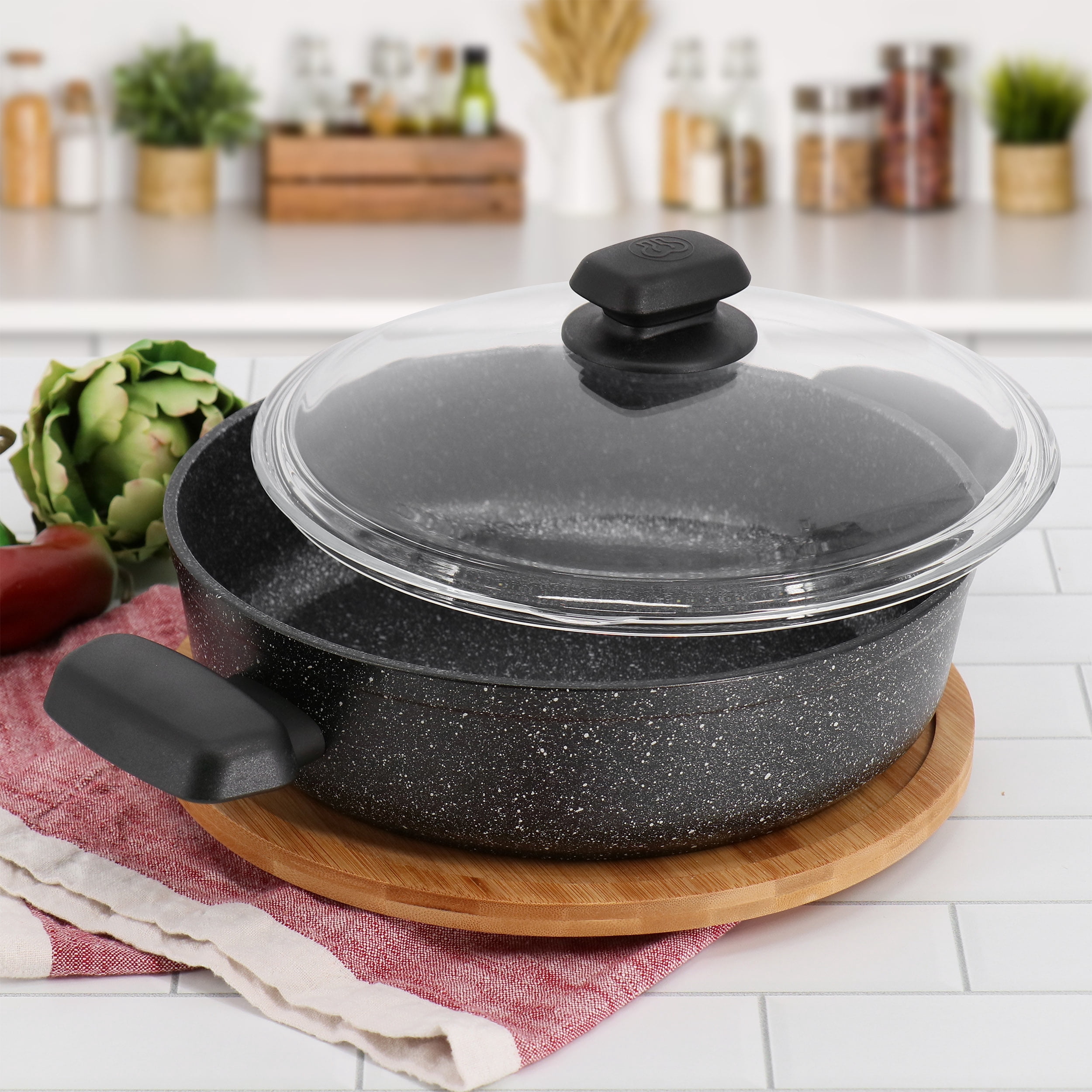 Korkmaz Ornella Non Stick 9.5 Inch 2.5 Liter Low Casserole with Lid in Black
