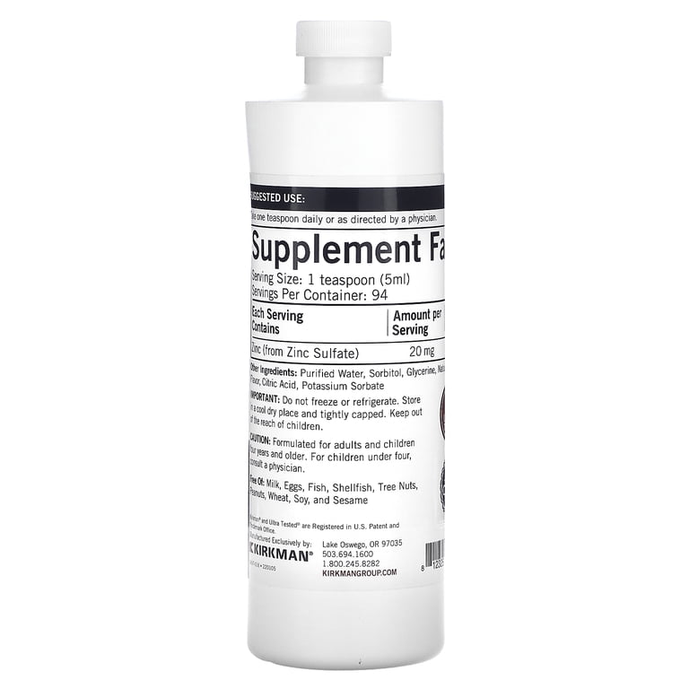 Kirkman Labs Zinc Liquid, Natural Raspberry, 16 oz (473 ml