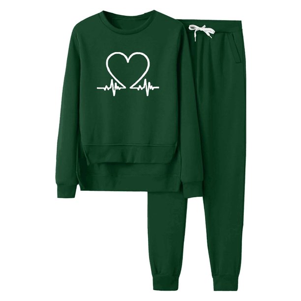Gibobby Conjunto dama pants y sudadera afelpada Sudadera holgada de manga larga con estampado gráfico y chándal informal de forro polar para mujer(Verde,XL)