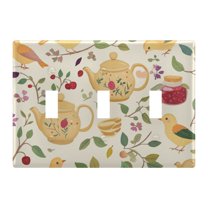 Yayeee Toggle Light Switch Wall Plate 3-Gang 6.37"x4.48" Decorative Outlet Cover, Birds Tea Time
