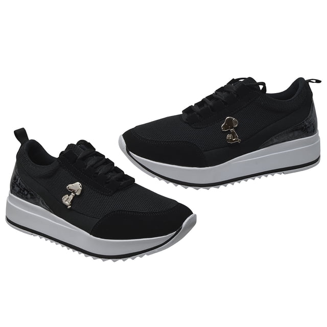 Tenis negros De Snoopy Peanuts Casual Para Dama PN-XH-MQ-HR-26 Peanuts PN-014-XH-AA