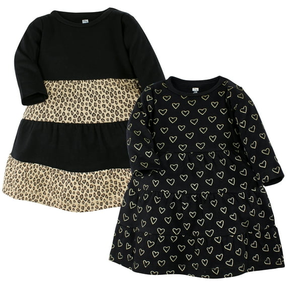 Luvable Friends Hudson Baby Dresses 2pk, Heart Leopard, 0-3M