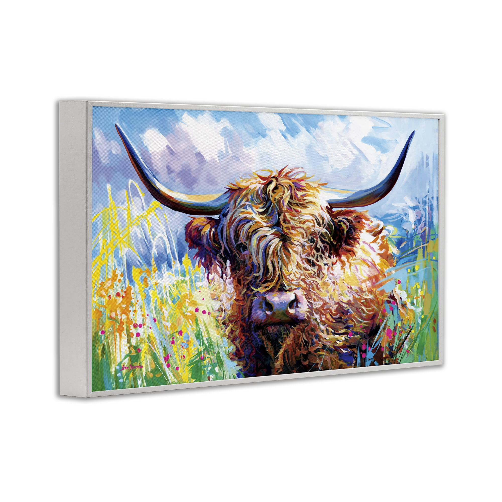 Stupell Industries Long Haired Highland Cattle Animals & Insects Painting White Framed Art Print Wall Art, 18 x 12