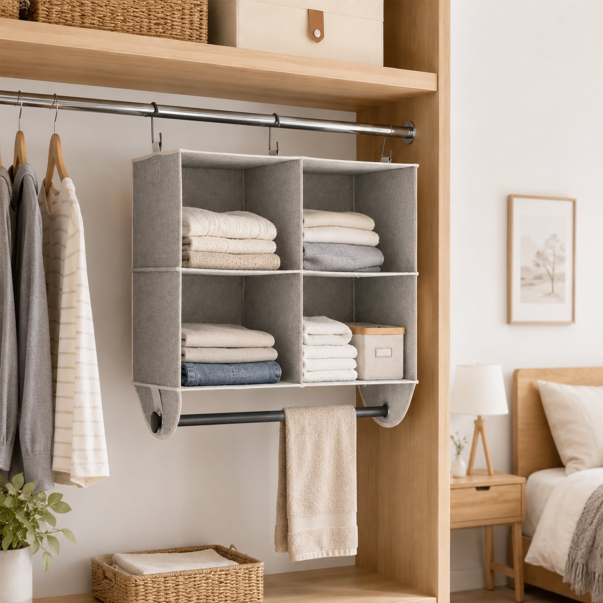 (2 pack) Better Homes & Gardens Gray Hanging Closet Organizer 4-Shelf with Rack