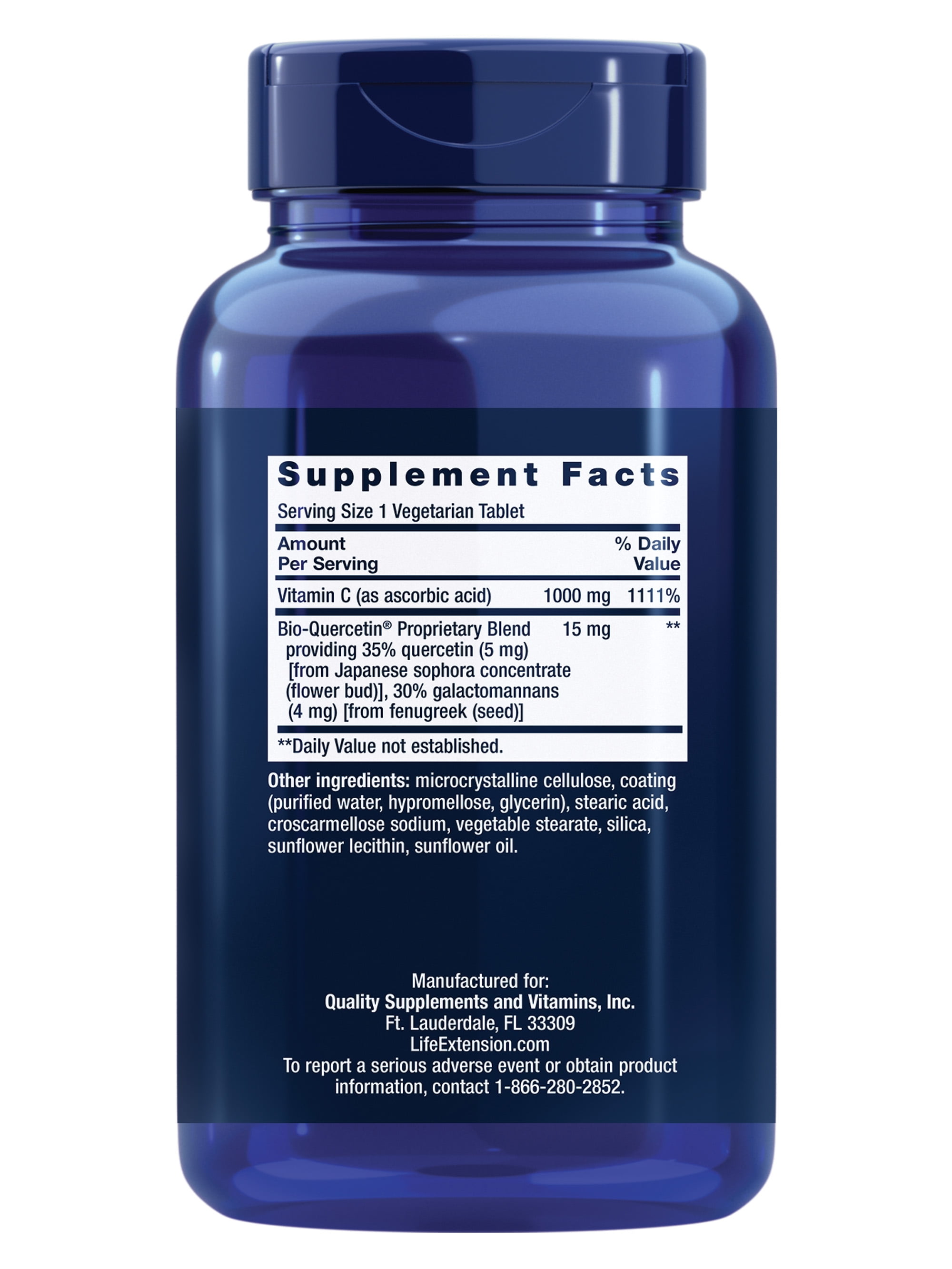 Life Extension Vitamin C and Bio-Quercetin®, cardiovascular health supplement, immune support, highly absorbable, quercetin, vitamin C, gluten free, non-GMO, vegetarian, 250 tablets