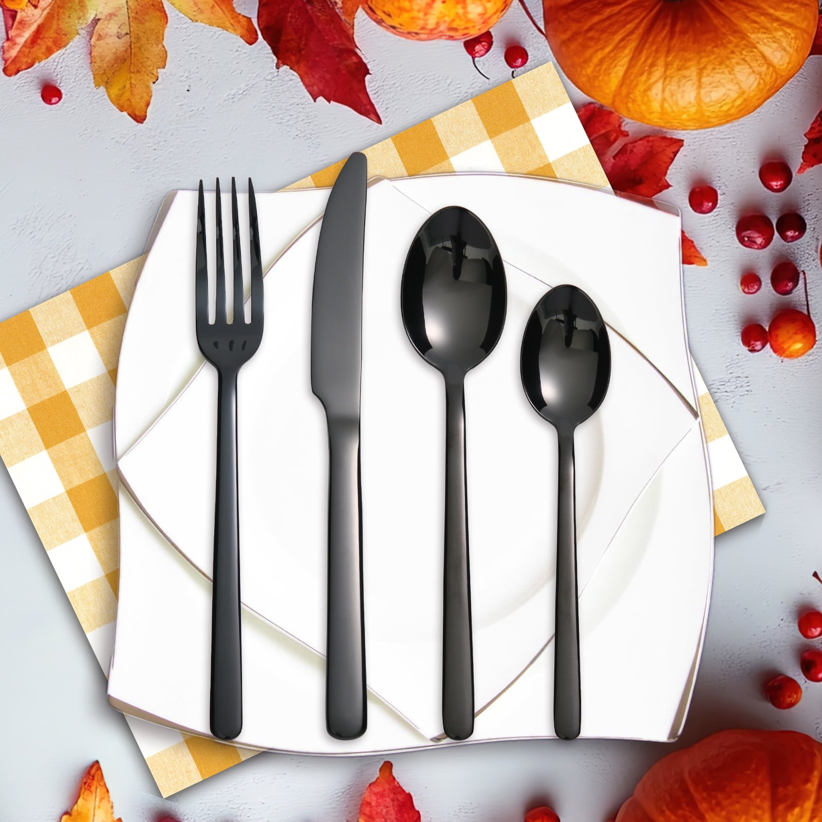 KitchenTrend Elysian 24 Piece Stainless Steel Flatware Set Service for 6 Black