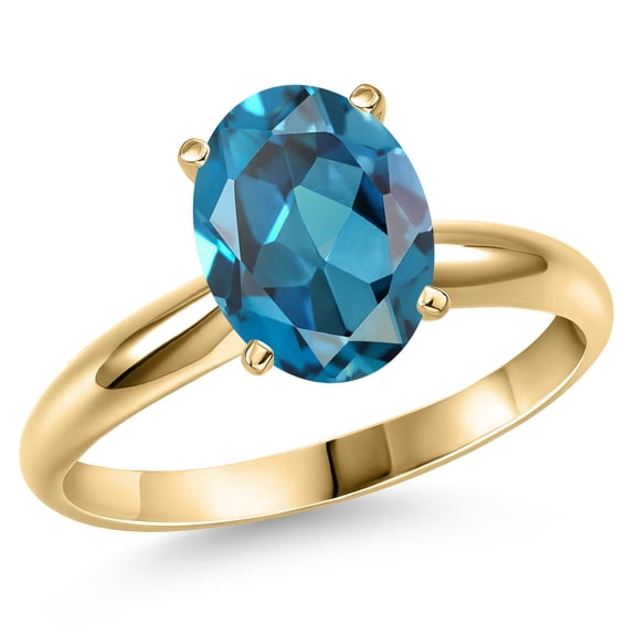 Gem Stone King 14K Yellow Gold London Blue Topaz Engagement Ring for Women | 4.20 Cttw | Oval 11X9MM | Gemstone November Birthstone | Size 8