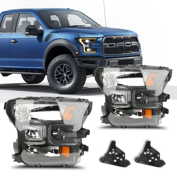 SCITOO Headlight Assembly Fit For Ford For F-150 2015 2016 2017 Headlamp in Black Housing Amber Reflector Clear Lens