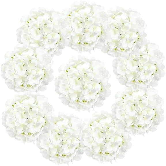10pcs White Artificial Silk Hydrangea Heads with Stems - Realistic Faux Floral for Wedding Bouquets, DIY Centerpieces, Home & Party Decor, DIY Crafts