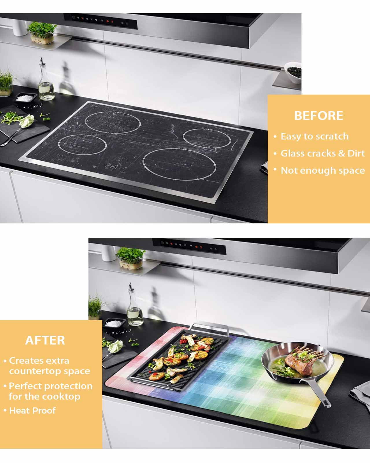 nqOlkjepod Large Induction Cooktop Protector Mat 24"x21", Colorful Buffalo Plaid Stove Top Covers for Electric Stove, Abstract Gradient Modern Stove Burner Cover Mats, Glass Top Stove Cover