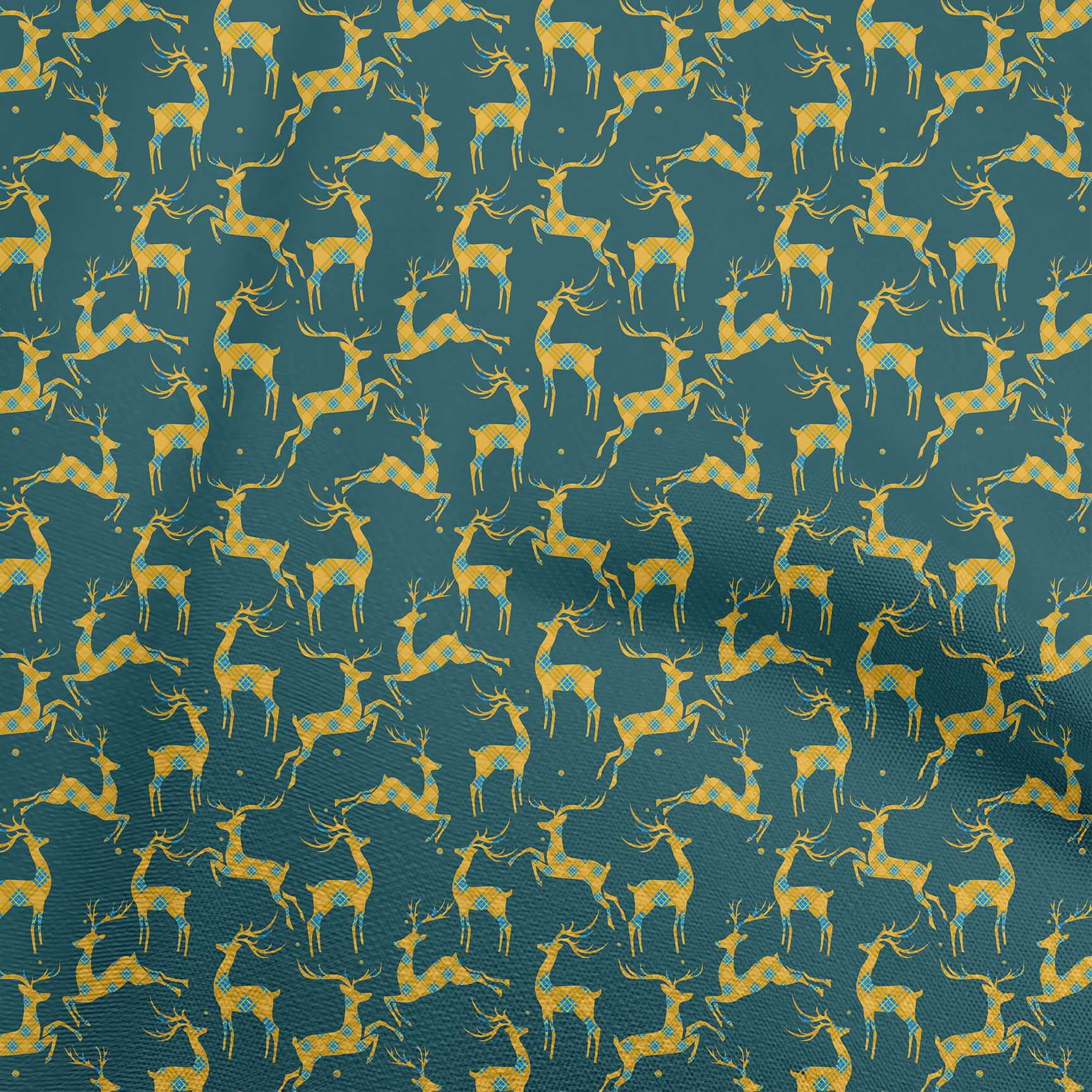 oneOone Cotton Jersey Teal Green Fabric Christmas Reindeer Lumberjack Dress Material Fabric Print Fabric By The Yard 58 Inch Wide