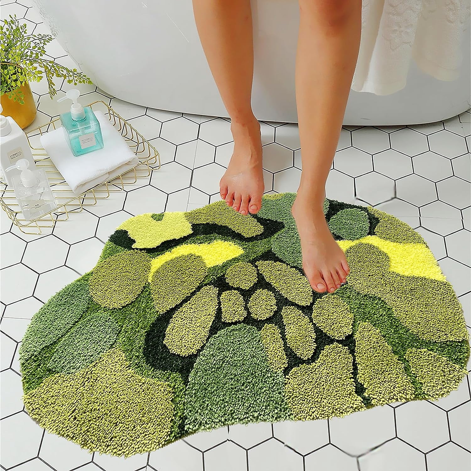 Ukeler Cute Moss Bathroom Rugs Soft Absorbent Moss Decor Indoor Rugs Non-Slip Shaggy Machine Washable Boho Bath Mats for Bathroom, Tub and Shower 35"×24"