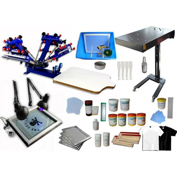 Techtongda 4 Color 1 Station Screen Printing Press Kit Screen Printing Machine with Flash Dryer Material KIt #006981