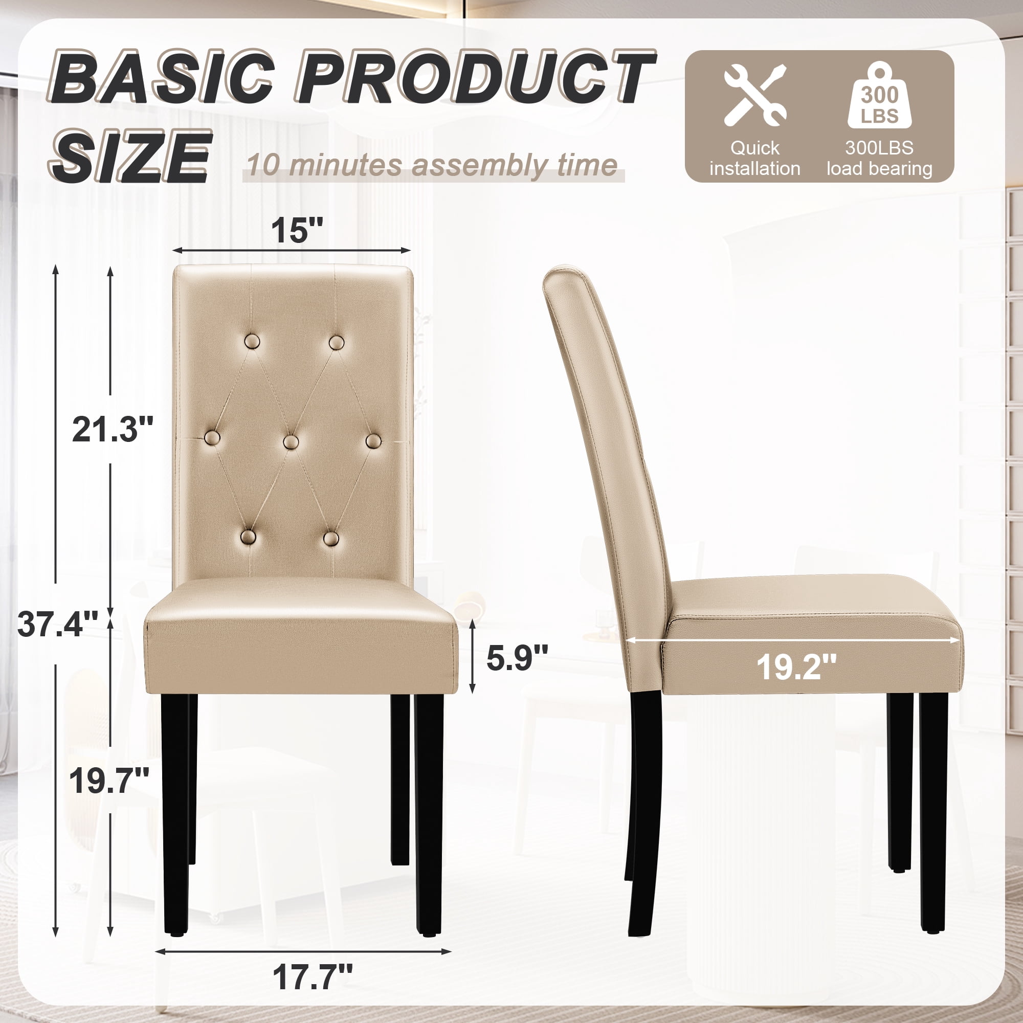 Homall Dining Chairs Set of 2,Urban Style PU Leather Dining Chairs,Kitchen,Dining Room Wooden Chairs, Beige