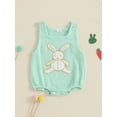 thumbnail image 2 of Suealasg Baby Boys Girls Easter Clothes 3M 6M 12M 18M Sleeveless Square Neck Rabbit Embroidery Overalls Romper Newborn Spring Clothes, 2 of 7