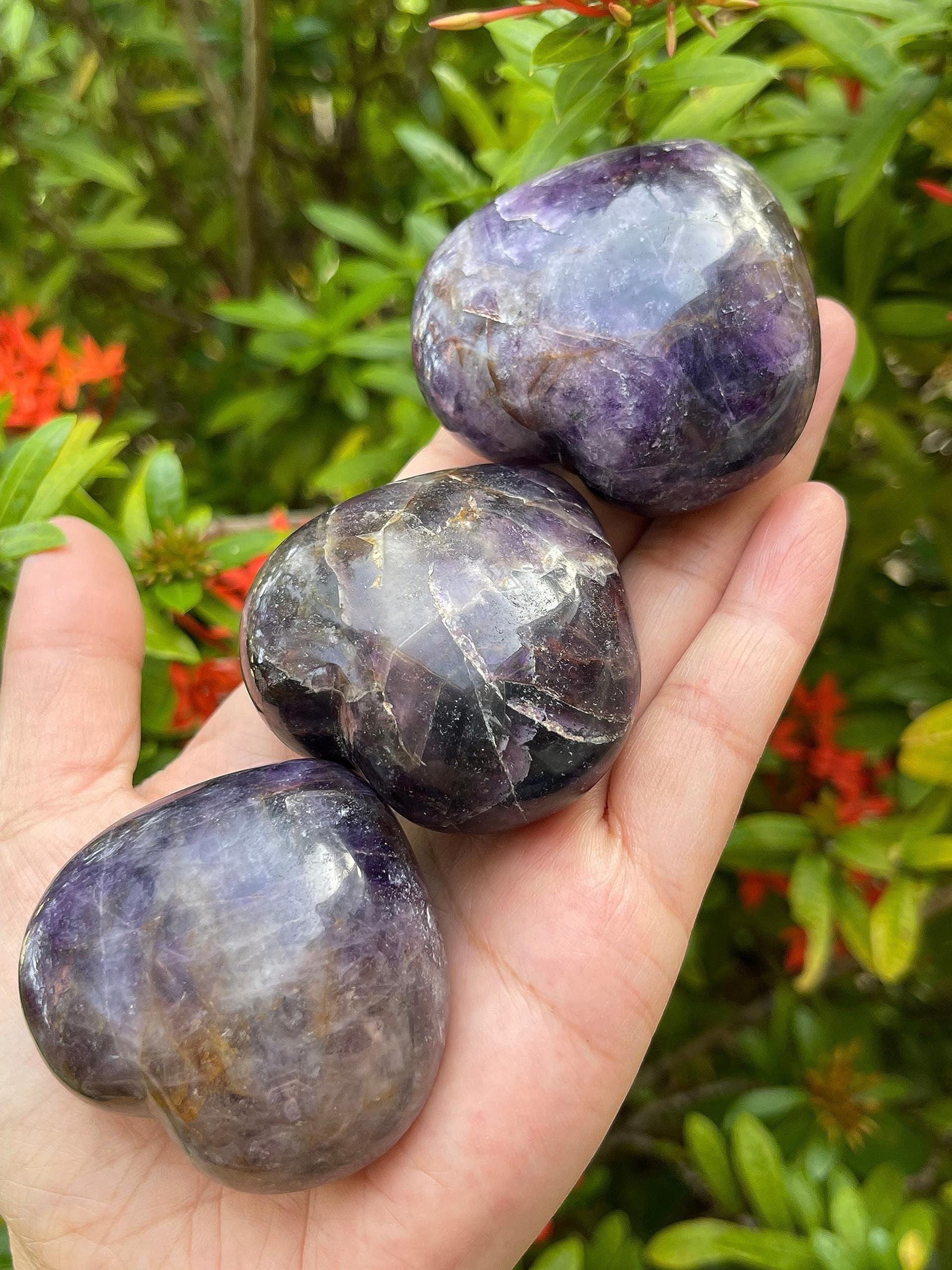 Amethyst Gemstone Hearts, Polished Amethyst Puffy Hearts, Amethyst Palm Stone, Amethyst Heart (2 Hearts）