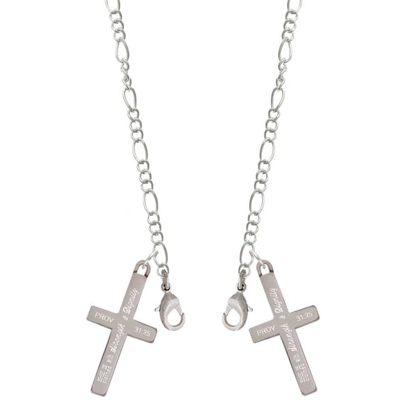 Stainless Steel Proverbs 31:25 - She is Clothed Engraved Cross - Silvertone Face Mask Necklace