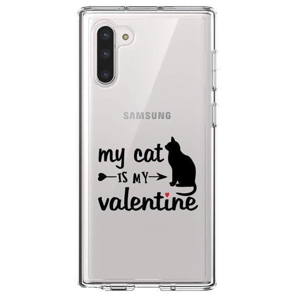 DistinctInk Clear Shockproof Hybrid Case for Samsung Galaxy Note 10 (6.3" Screen) - TPU Bumper Acrylic Back Tempered Glass Screen Protector - My Cat is My Valentine