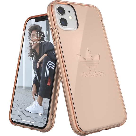 adidas iPhone 11 Rose Gold Col. Originals Big Logo Transparent iPhone Case, Impact-Resistant, Clear Phone Case, Protective adidas Case