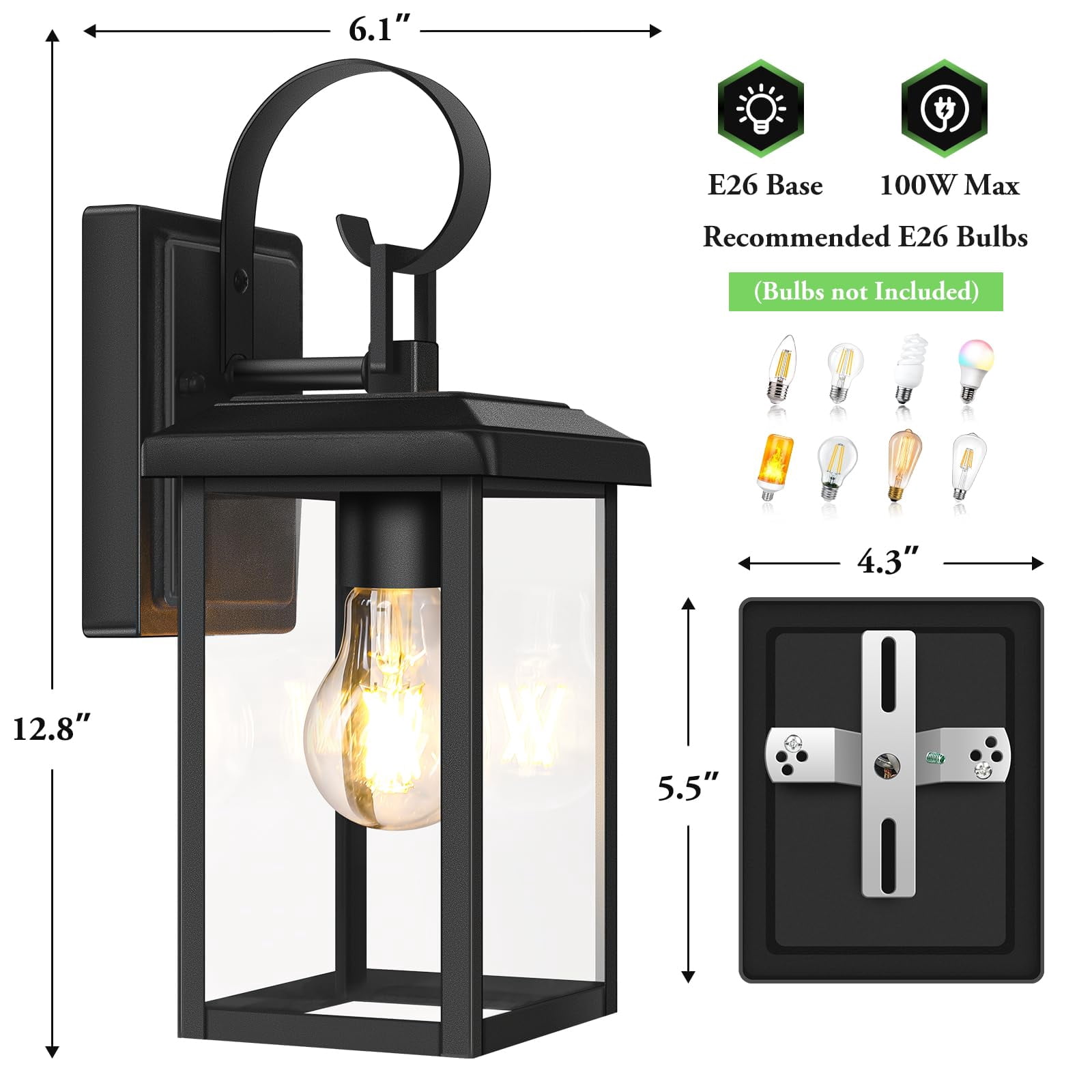2-pack Outdoor Wall Light Fixtures  Exterior Lighting Mount Waterproof Porch Lights Sconces Lanterns Modern Outside For House Front Door Garage Black
