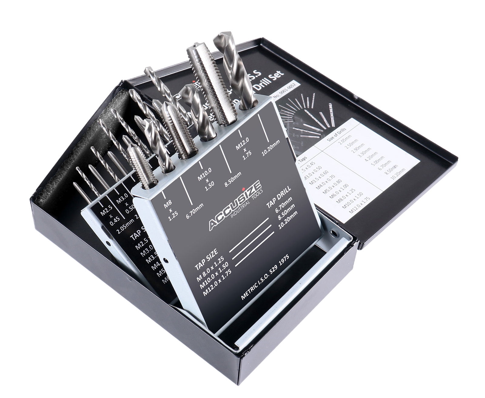 Accusize 18 Pc HSS Tap and Drill Set, Metric, 0001-0052