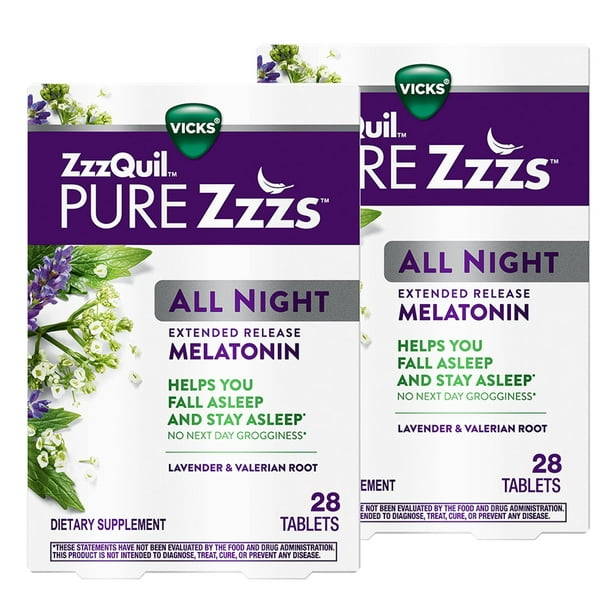 ZzzQuil PURE Zzzs All Night Extended Release, Melatonin Sleep Aid ...