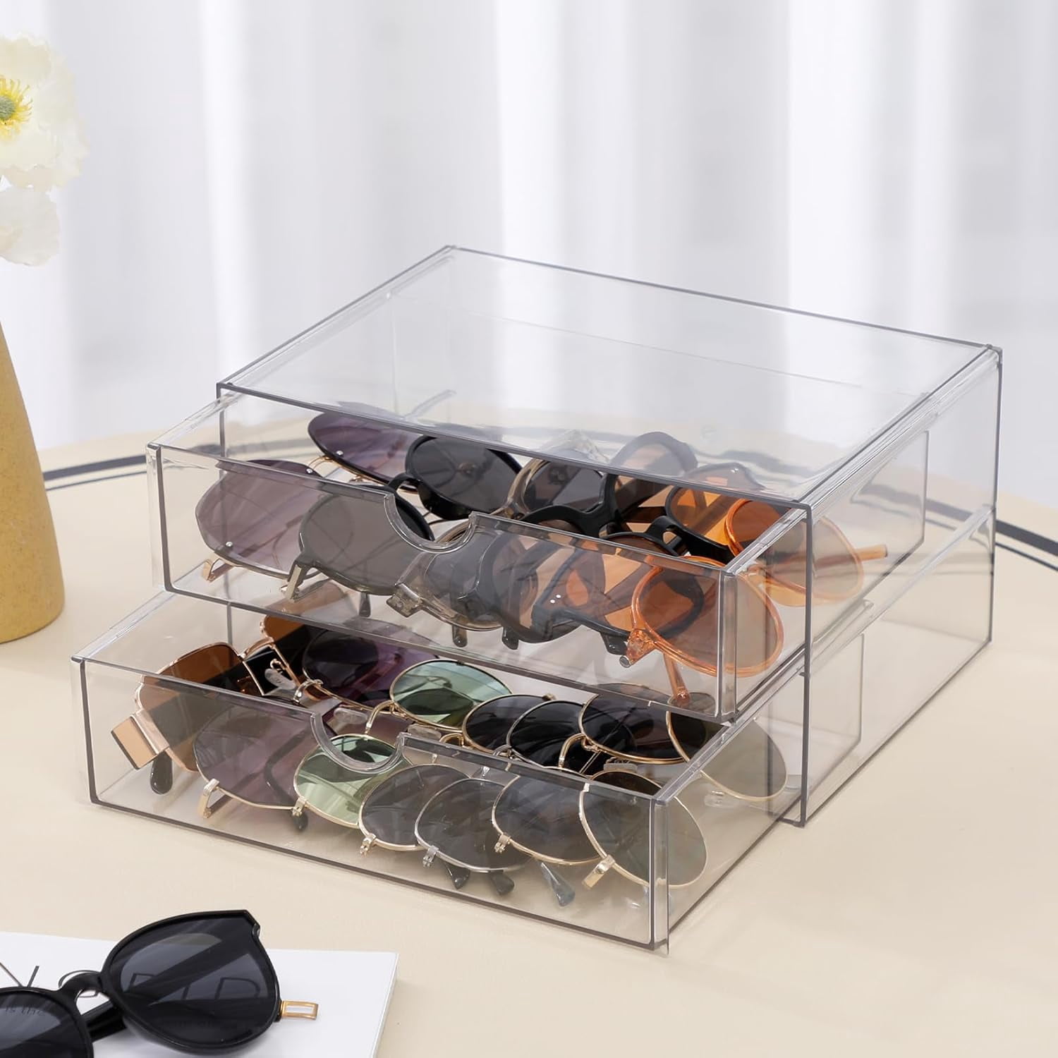 Clear Desk Organizers and Accessories, Plastic Drawer Organizer for Home Office Supplies, Marker Pen, Notebooks, Art Crafts, Stackable Makeup Storage Box for Bathroom Vanity (4 Drawers)