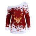 thumbnail image 5 of Womens Christmas Sweatshirt Long Sleeve One Shoulder Festive Reindeer and Snowflake Print Pullover Sweatshirts, 5 of 5