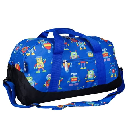 Wildkin Kids Overnighter Duffel Bag for Boys & Girls, Features Two Carrying Handles and Removable Padded Shoulder Strap, BPA & Phthalate Free (Robots Blue)