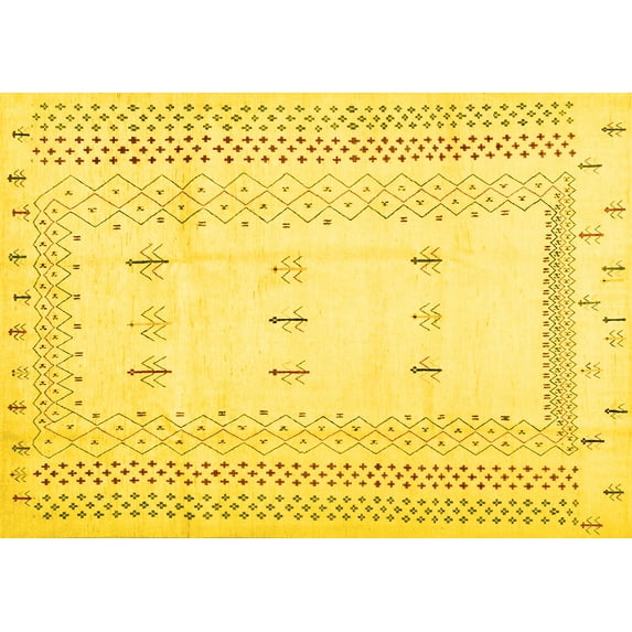 Ahgly Company Machine Washable Indoor Rectangle Solid Yellow Modern Area Rugs, 2' x 4'