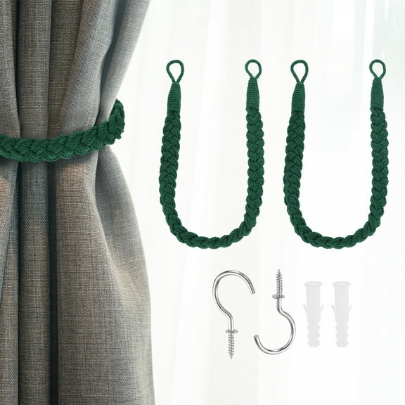 2Pcs Rope Curtain Tiebacks, 23.6" Cotton Hand-Woven Curtain Holdback, Dark Green