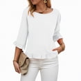 thumbnail image 5 of Towmus Womens Plus Size Tops 3/4 Sleeve Pleated Dressy Blouses Crew Neck Casual Tunic Tops Summer Shirts Smoked, 5 of 8