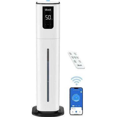 Levoit 10L Smart Tower Humidifier for Large Rooms Top-Fill Tank Up to 100-Hour Runtime White