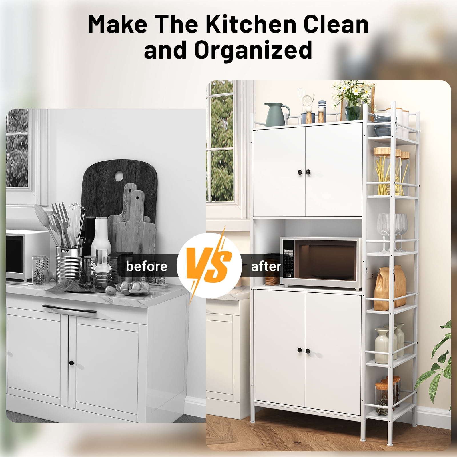 IDEALSOUL Pantry Storage Cabinets, 70.8" Kitchen Pantry Cabinet with Side Shelf, 2 Doors and 3 Shelves, White