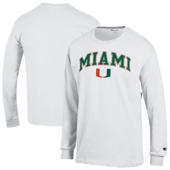 Men's-Champion White Miami Hurricanes Arch Over Logo Long Sleeve T-Shirt