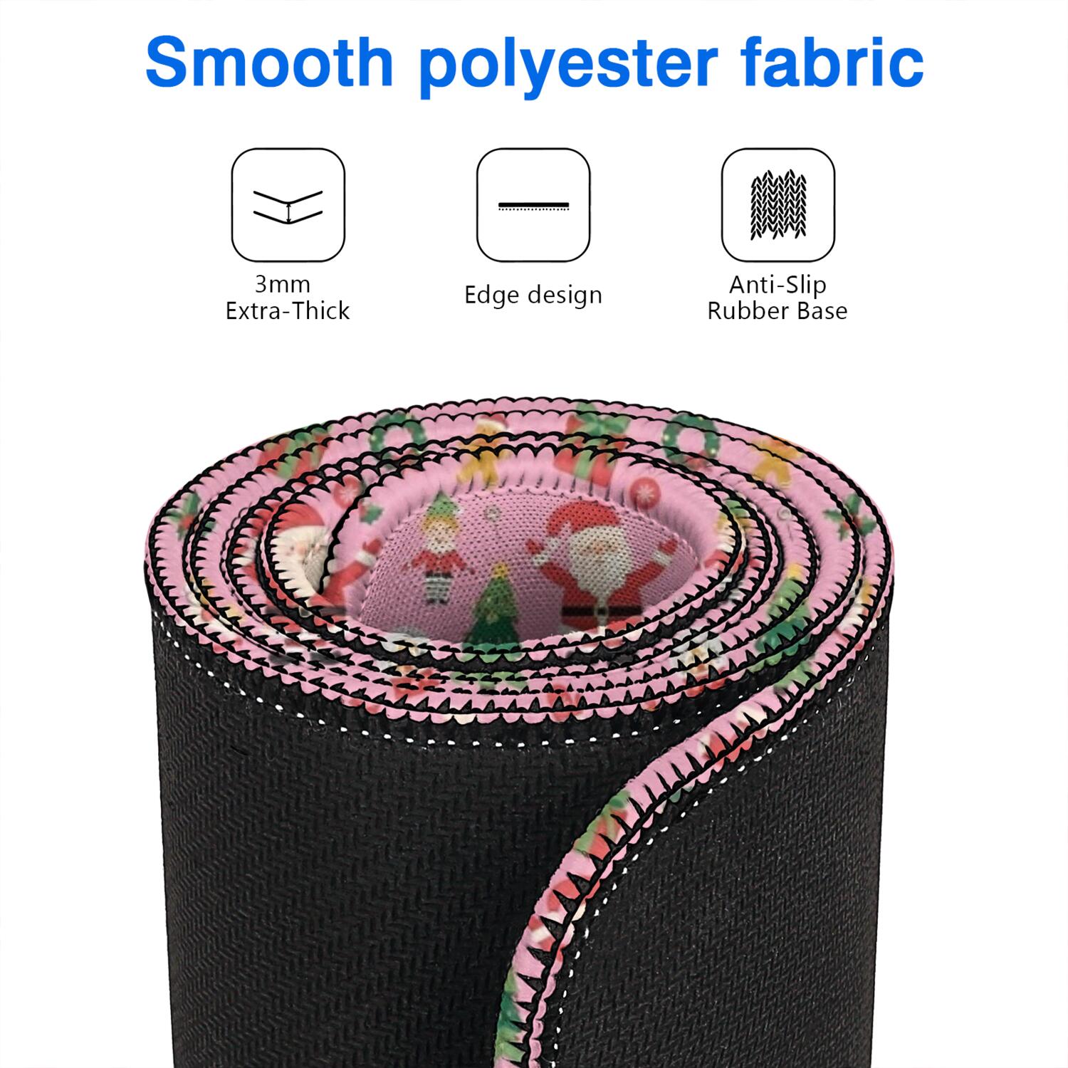 Long Mouse Pads for Desk,Pink Christmas Santa and Tree Pattern Desk Mats on Top Of Desks, Desk Mouse Pad Extra Large with 3mm Non-Slip Base and Stitched Edge for Gaming,Office,Work,Home 47.3x23.6in