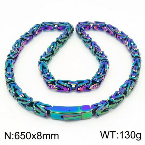 HOOUN 8mm 26'' Colorful Stainless Steel Hip-Hop Byzantine Knot Chain Necklace For Mens