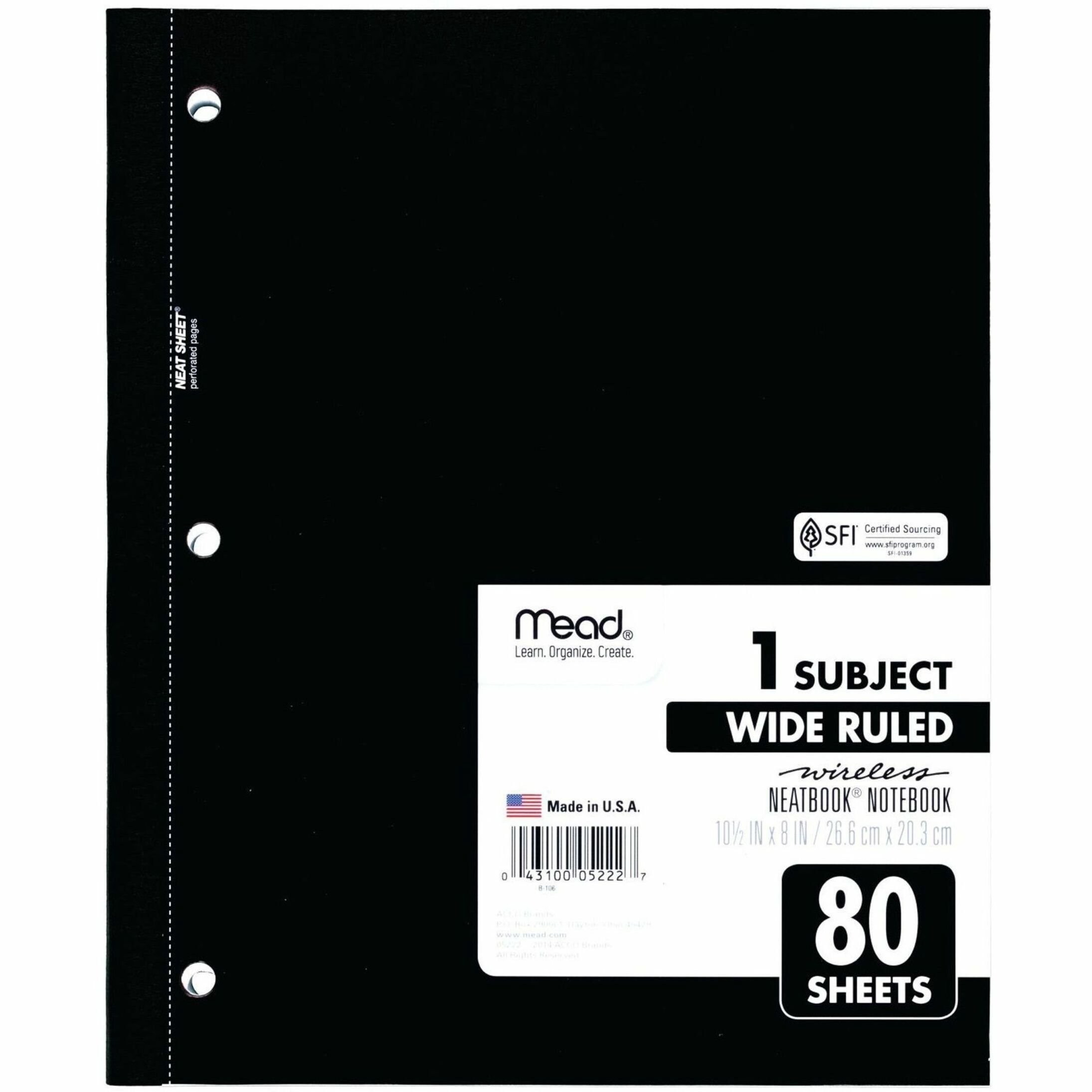 (3 pack) Wireless Neatbook Notebook 1 Subject, Wide/Legal Rule, Assorted Color Covers, 10.5 x 8, 80 Sheets