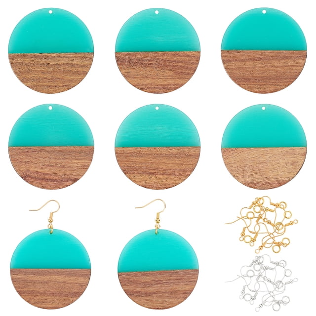 DIY Dangle Earring Making Kits Including Resin & Turquoise Walnut Wood Pendants Brass Earring Hooks & Jump Rings Pale Turquoise 48pcs/box