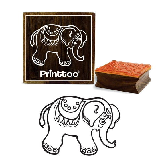 Printtoo Square Elephant Pattern Rubber Stamp Scrap-booking Brown Wooden Stamps-5 x 5 Inches