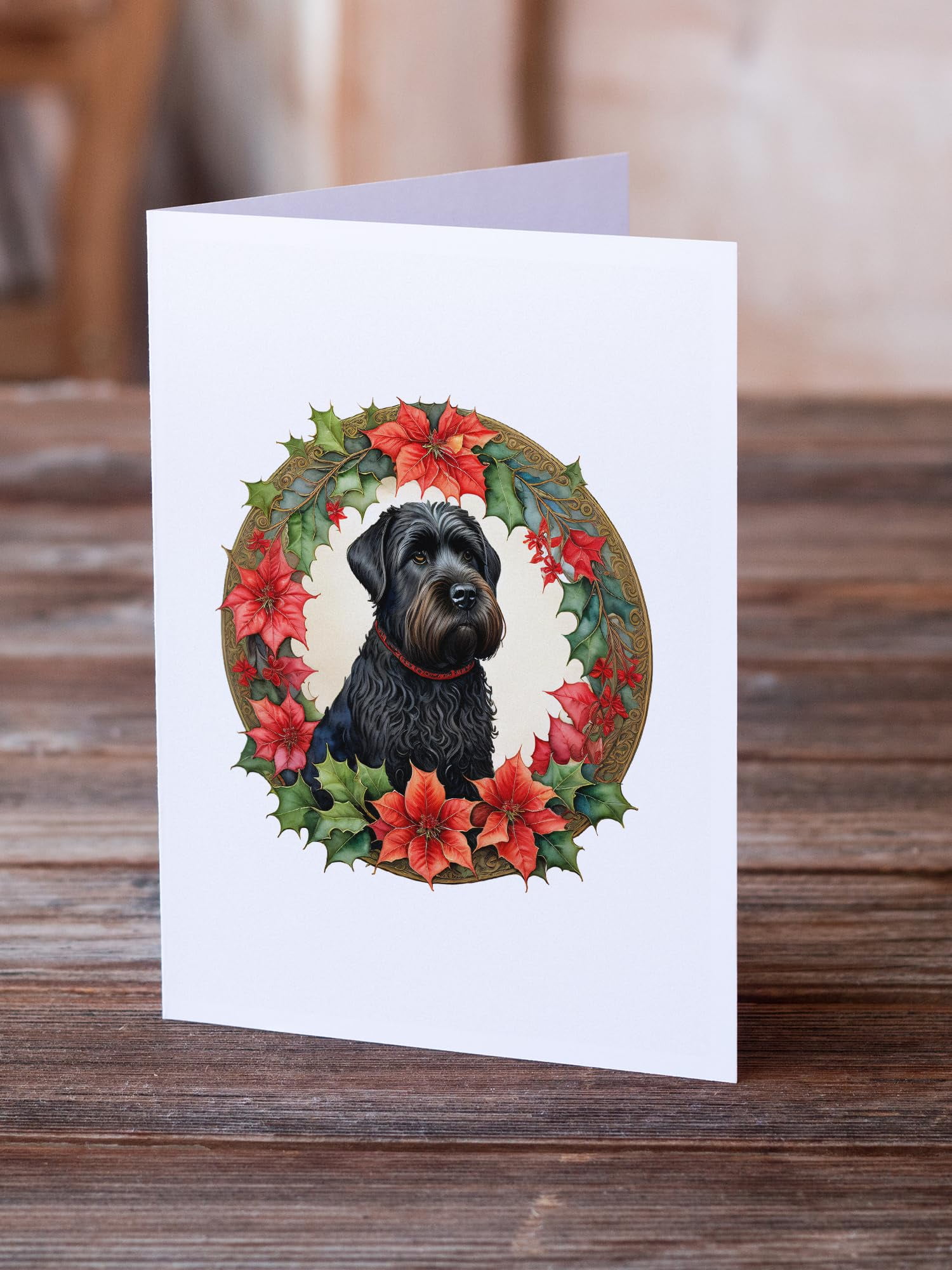 Black Russian Terrier Christmas Flowers Greeting Cards Pack of 8 7 in x 5 in