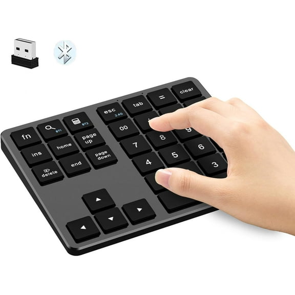 Bluetooth & 2.4G Number Pad, Rechargeable Wireless Numeric Keypad, Slim Silent 34-Keys External Numpad USB Keyboard Compatible for MacBook, iPad, iPhone, iOS, Laptop, Windows, Android, PC