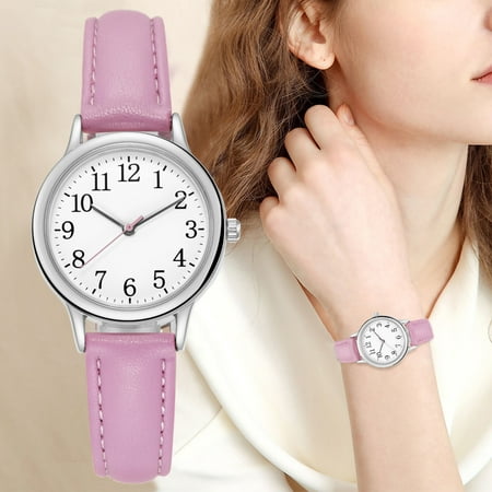 Fridja Women's Easy Reader Quartz Analog Leather Strap Watch with Date Feature