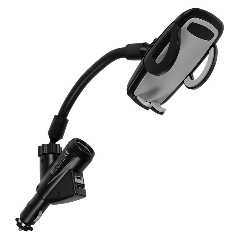 Cigarette Lighter Car Phone Holder Charger, Dual USB Fast Charging Cell Phone  Mount for Car Charger with Adjustable Arm